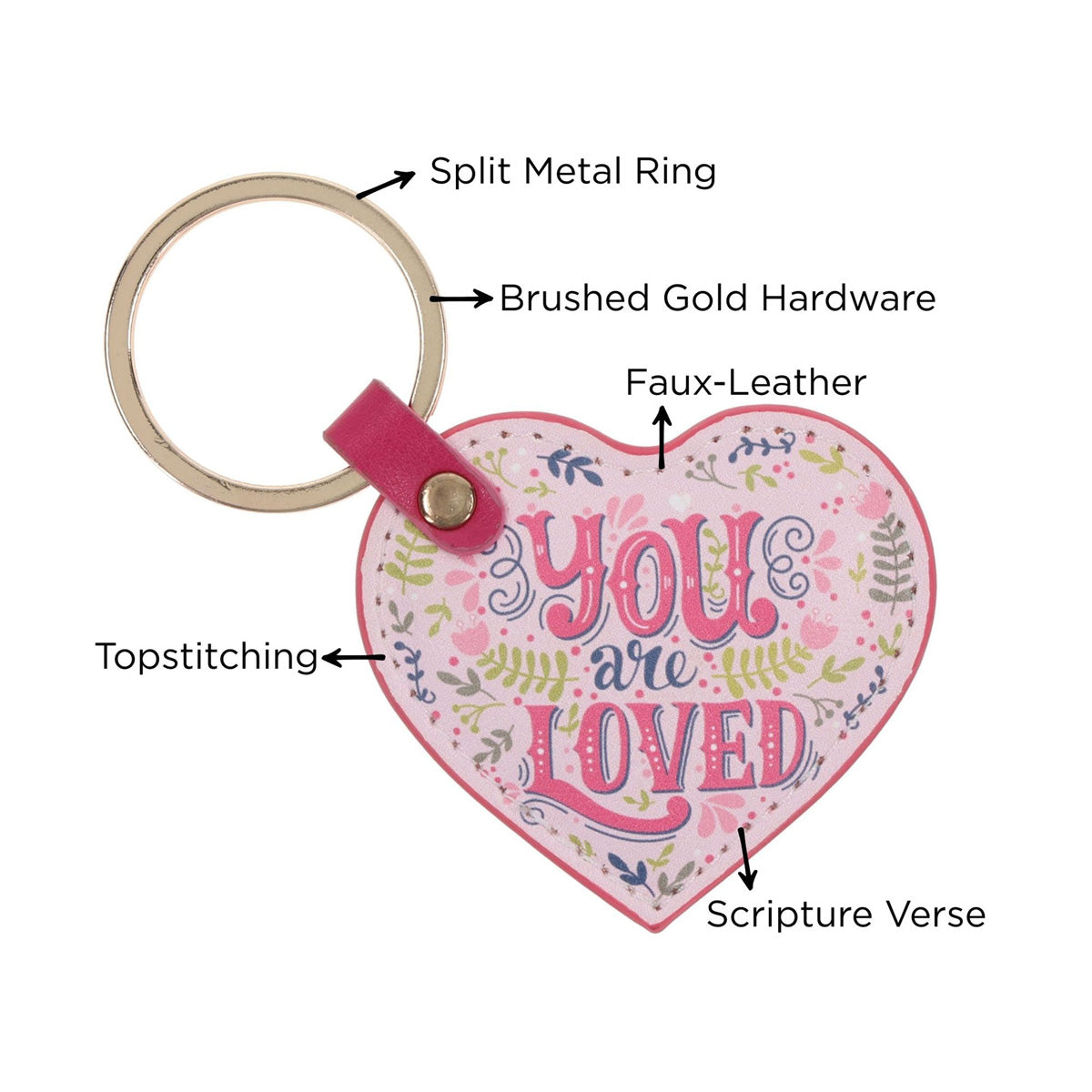 You Are Loved Heart Shaped Faux Leather Keychain