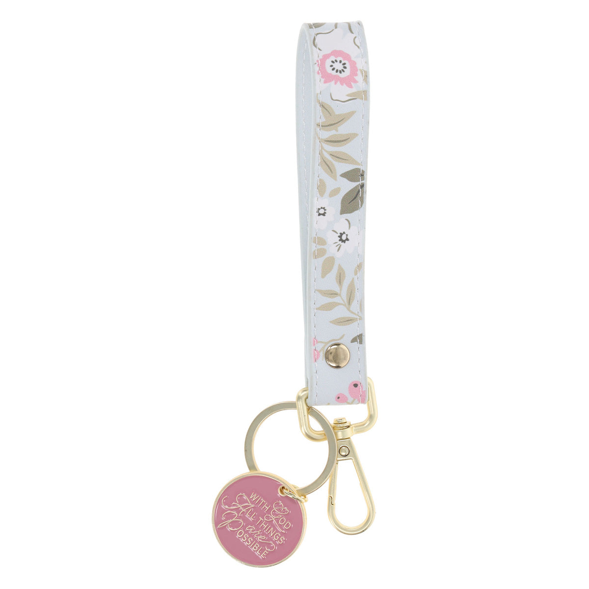 With God All Things are Possible Faux Leather Wristlet Keychain with Charm