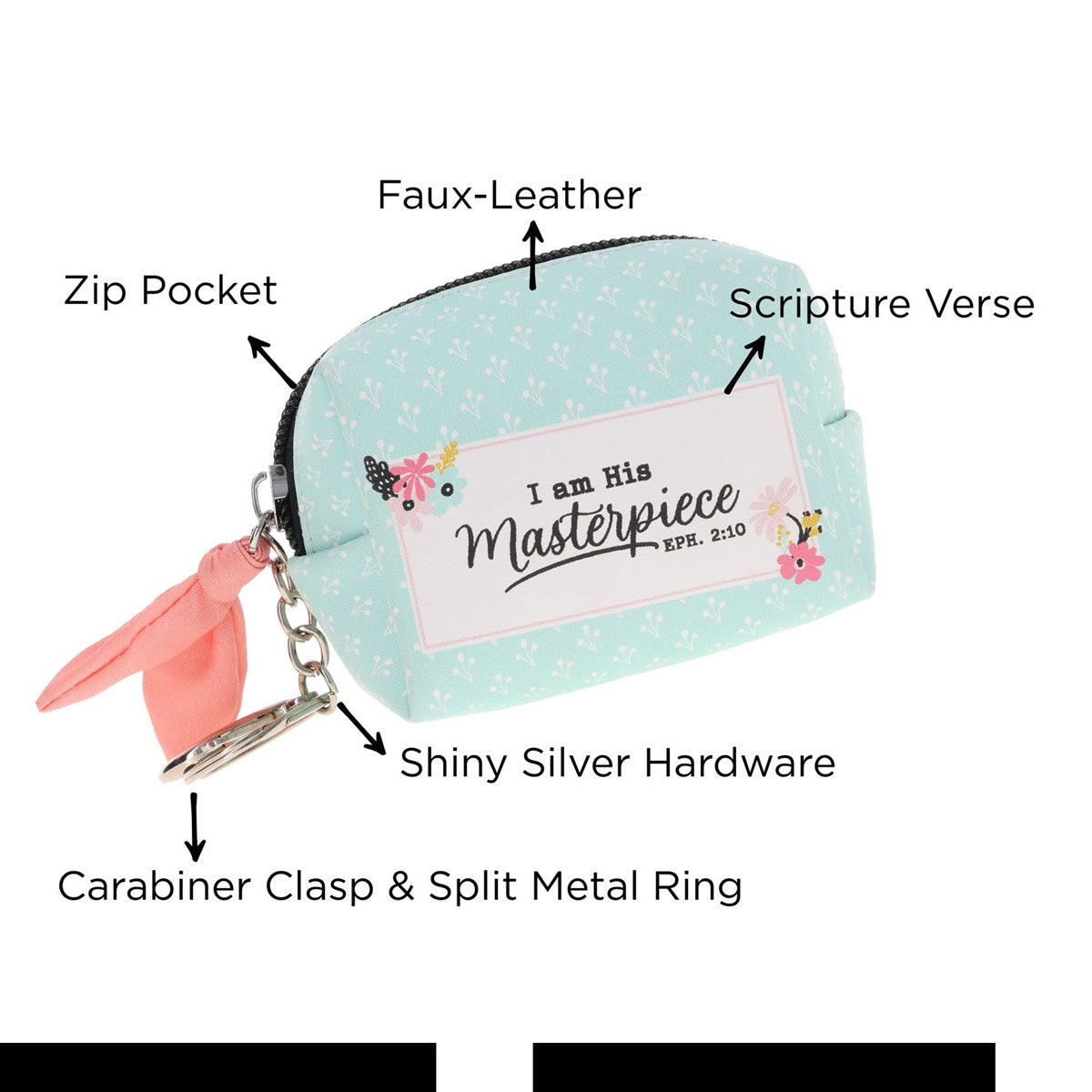 I Am His Masterpiece Faux Leather Pouch Keychain