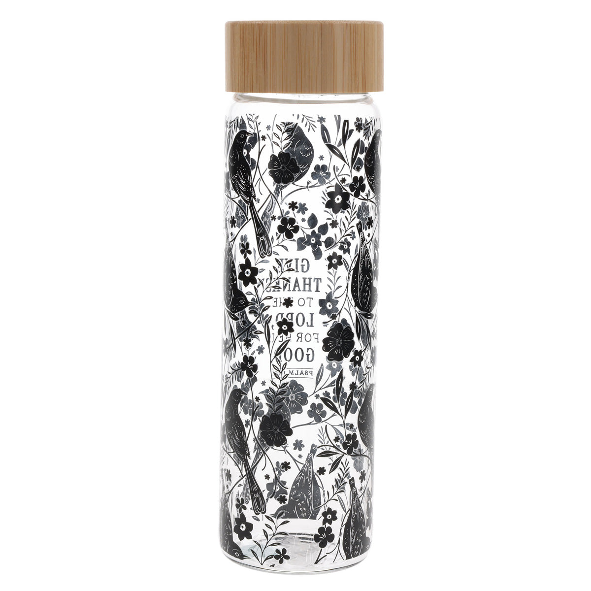 Give Thanks to the Lord, for He Is Good Glass Water Bottle with Bamboo Lid