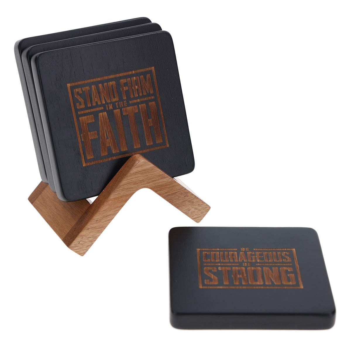 Be Courageous, Be Strong Four-Piece Bamboo Coaster Set