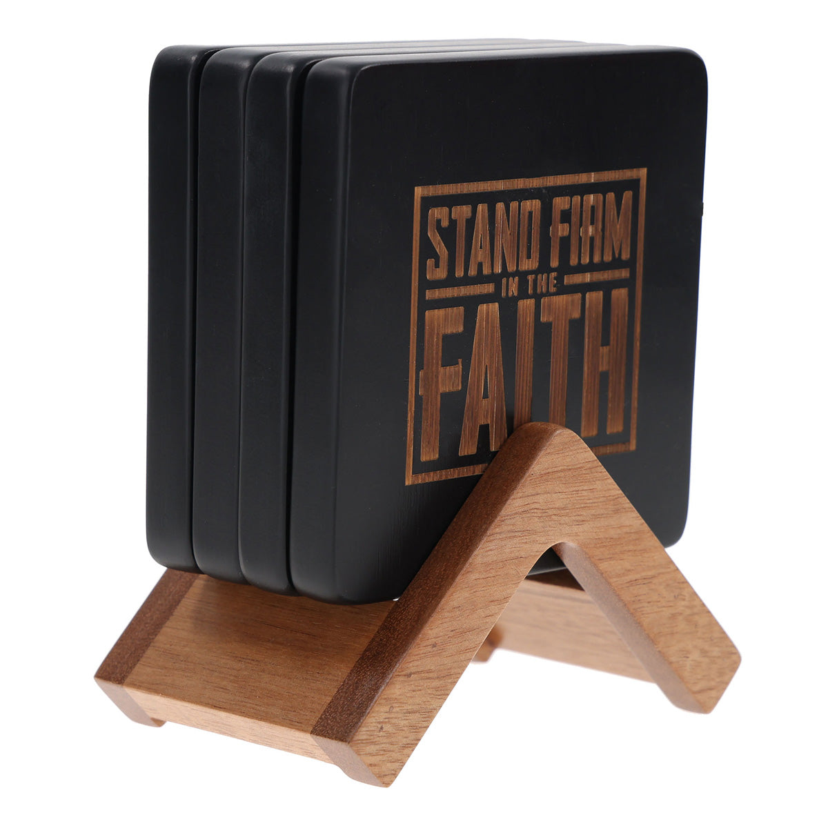 Be Courageous, Be Strong Four-Piece Bamboo Coaster Set