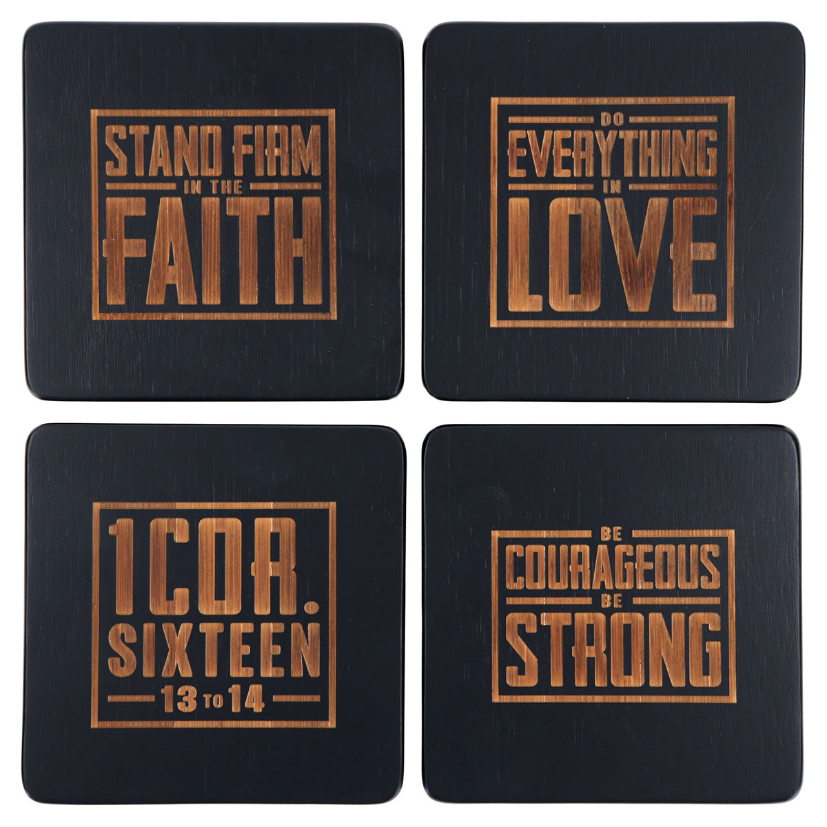Be Courageous, Be Strong Four-Piece Bamboo Coaster Set