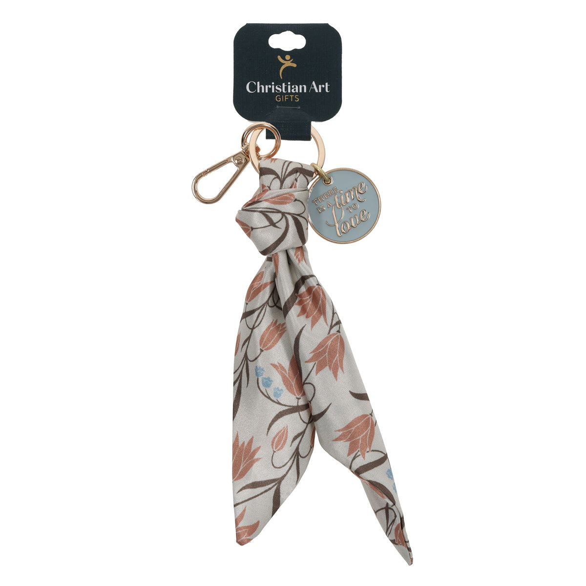 There Is a Time to Love Satin Scarf Key Ring with Metal Charm