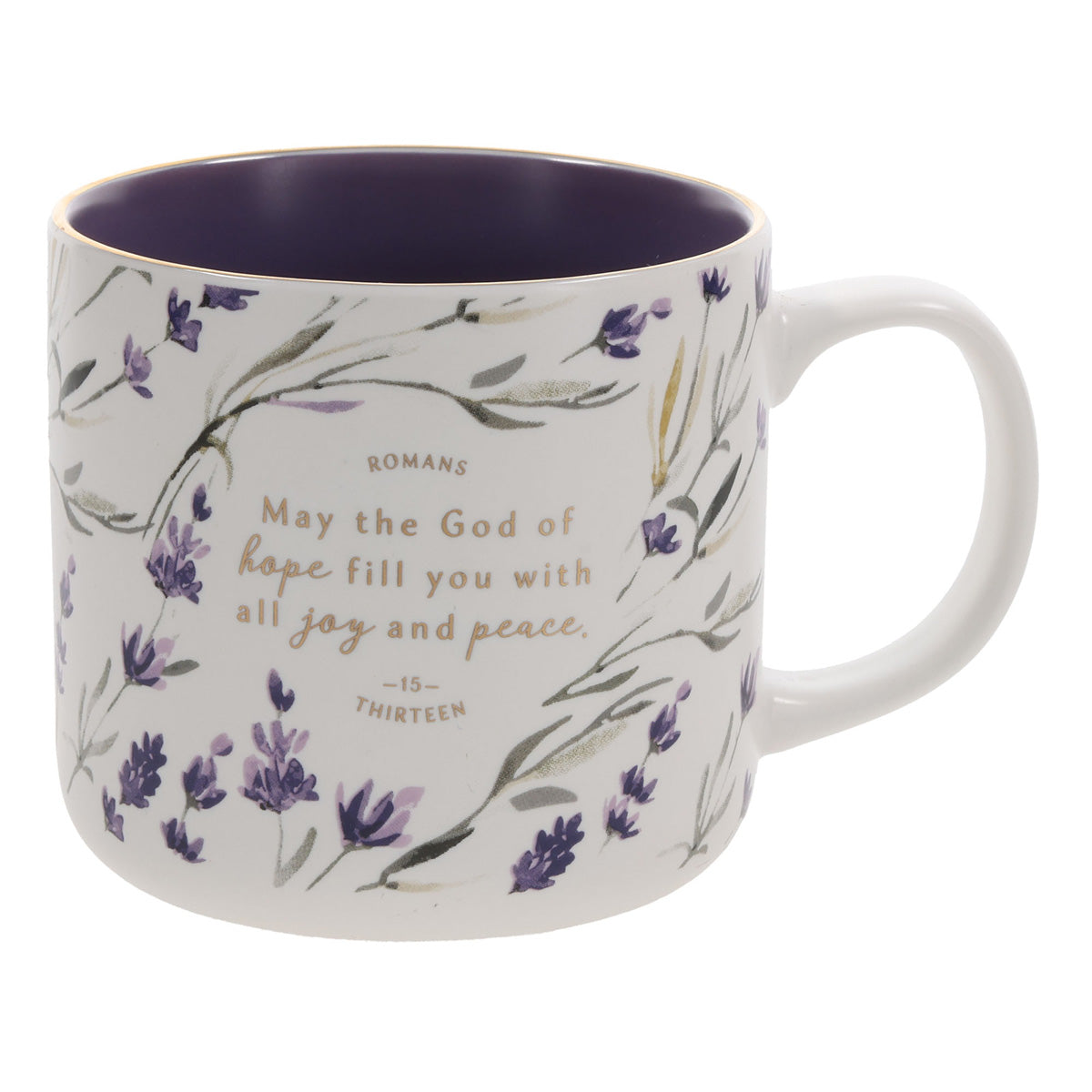May the God of Hope Fill You with All Joy and Peace Ceramic Mug with Purple Interior