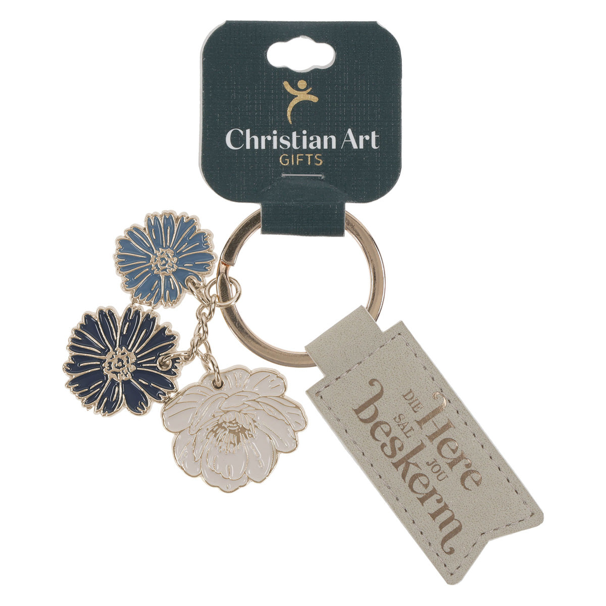 Die Here Sal Jou Beskerm Afrikaans Faux Leather and Metal Keychain with Charm