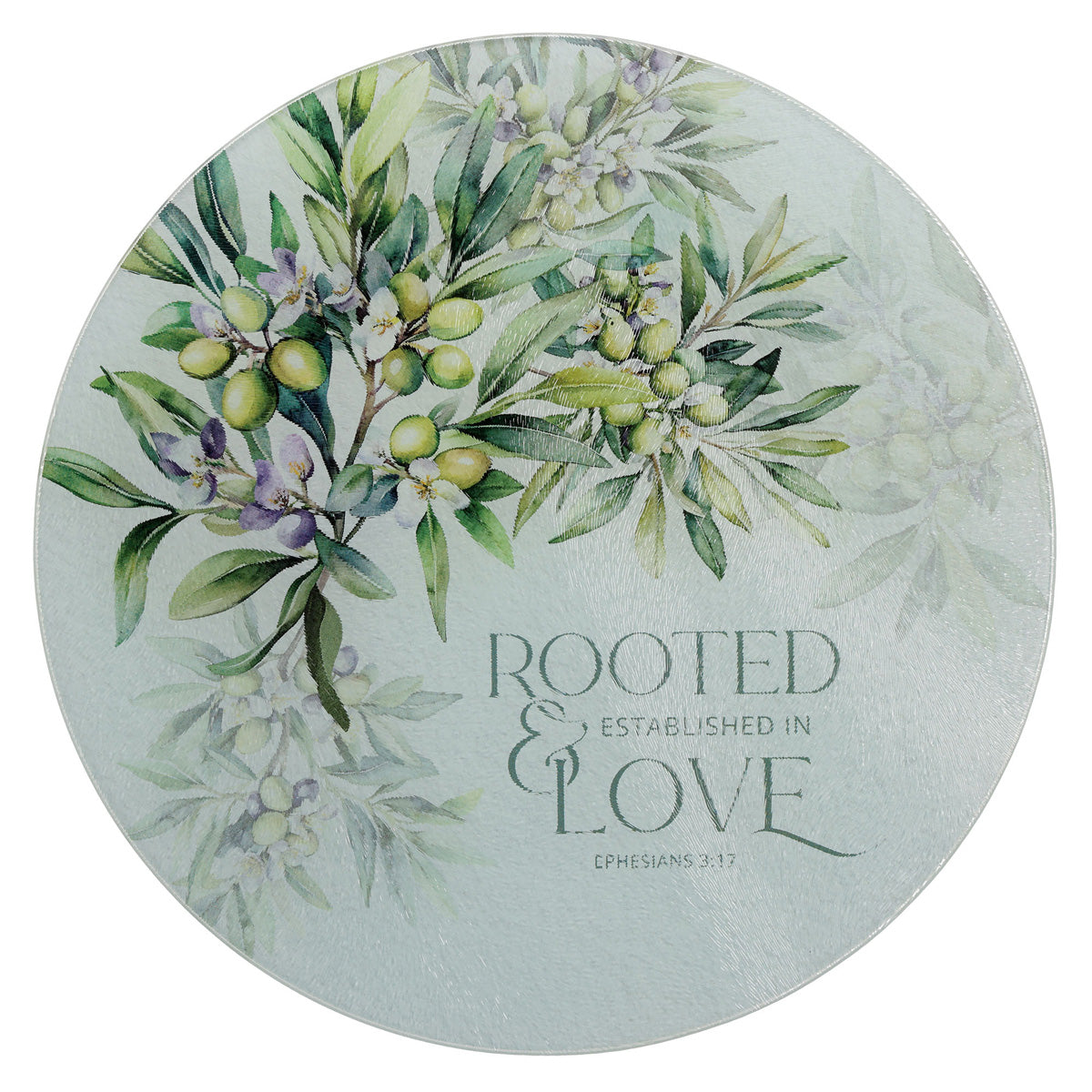 Rooted and Established in Love Medium Round Glass Cutting Board