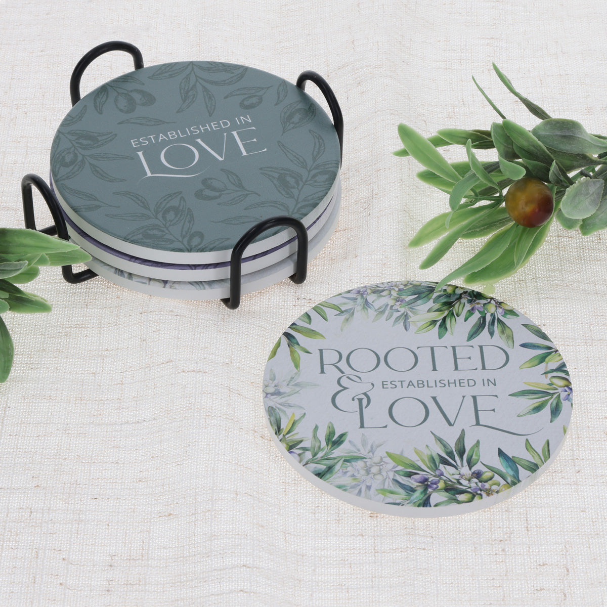 Rooted and Established in Love Four-Piece Ceramic Coaster Set