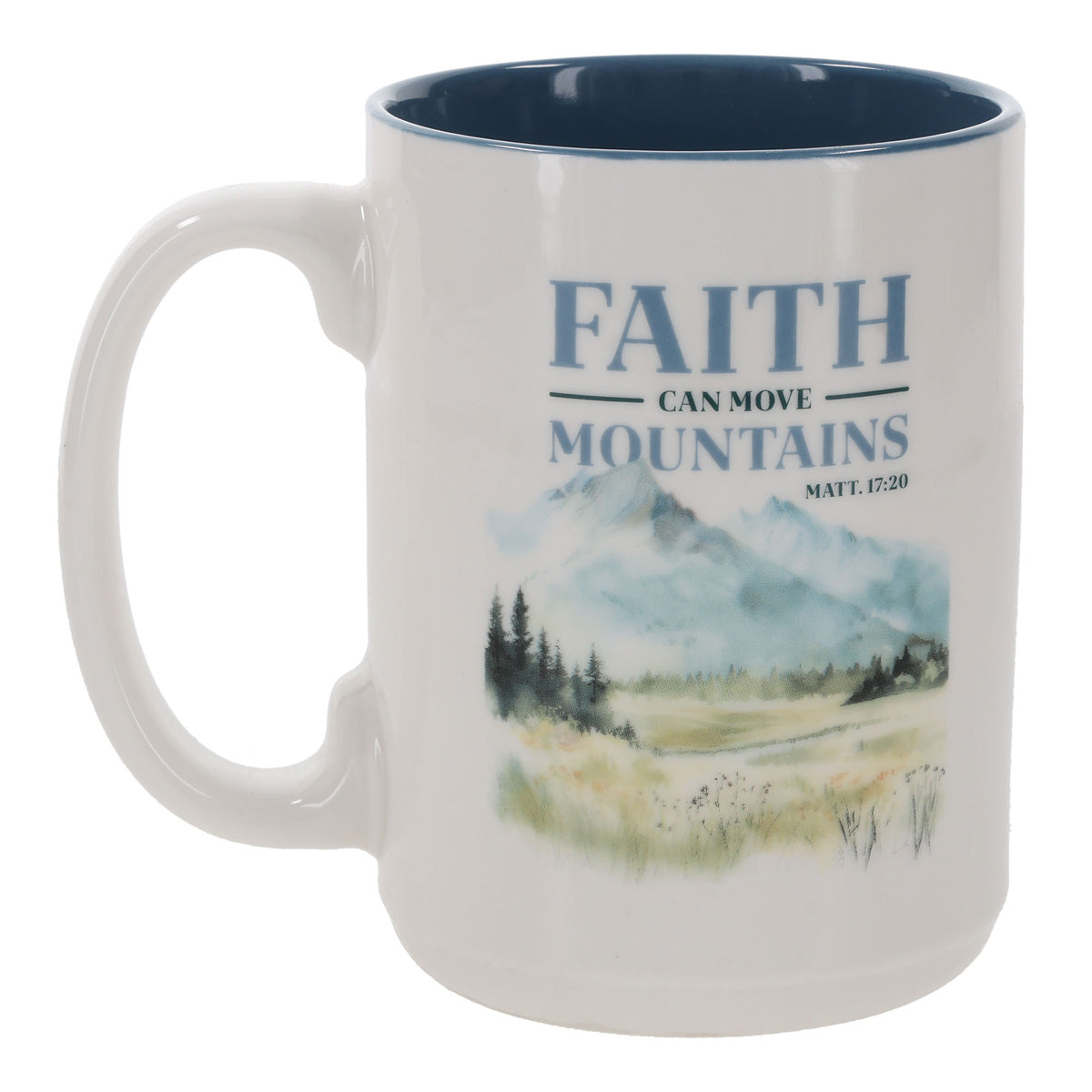 Faith Can Move Mountains Ceramic Mug with Blue Interior