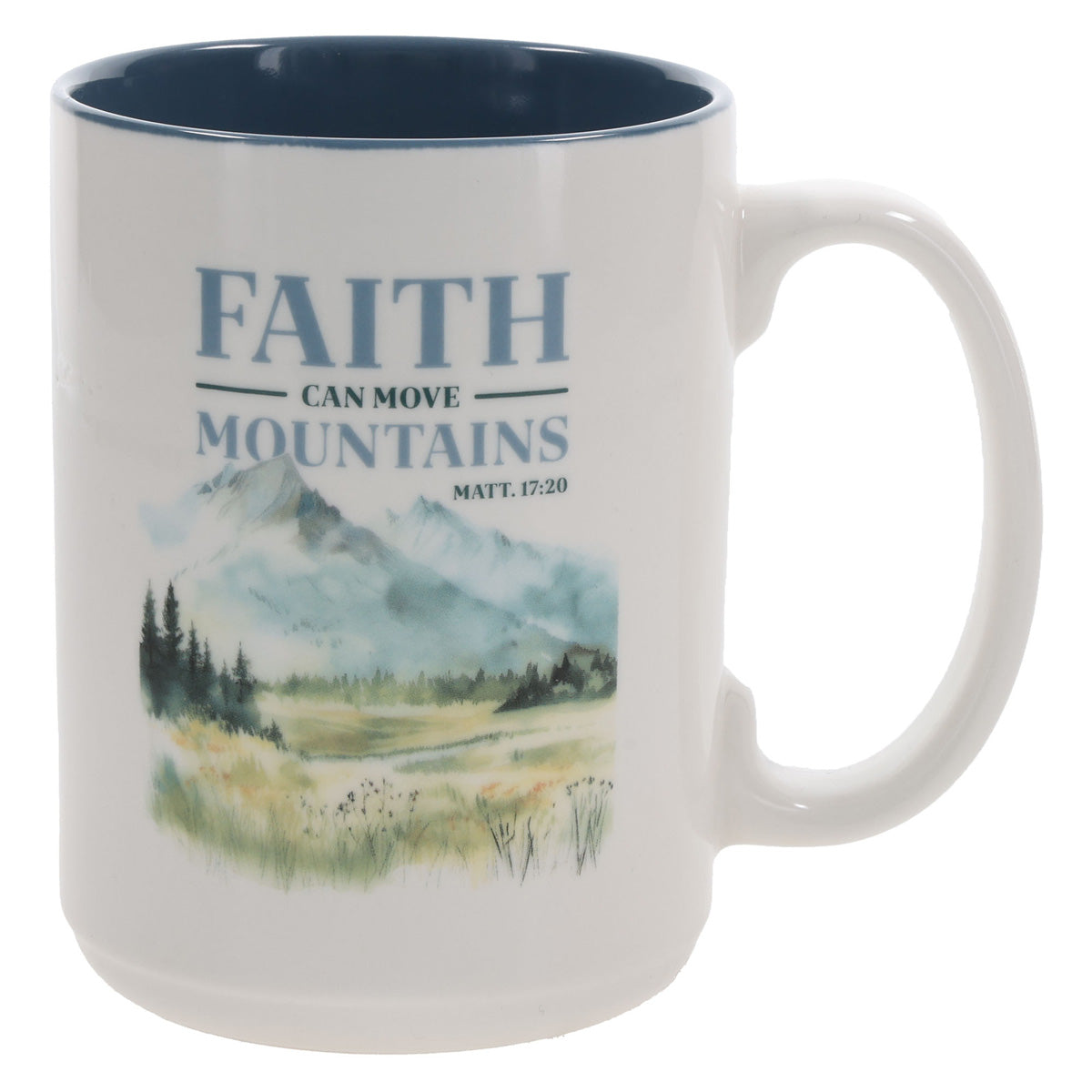 Faith Can Move Mountains Ceramic Mug with Blue Interior