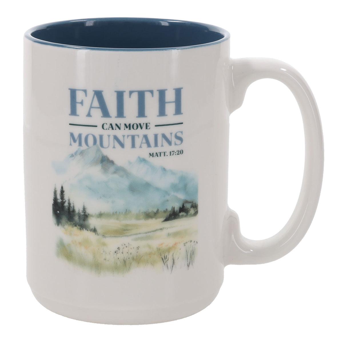 Faith Can Move Mountains Ceramic Mug with Blue Interior
