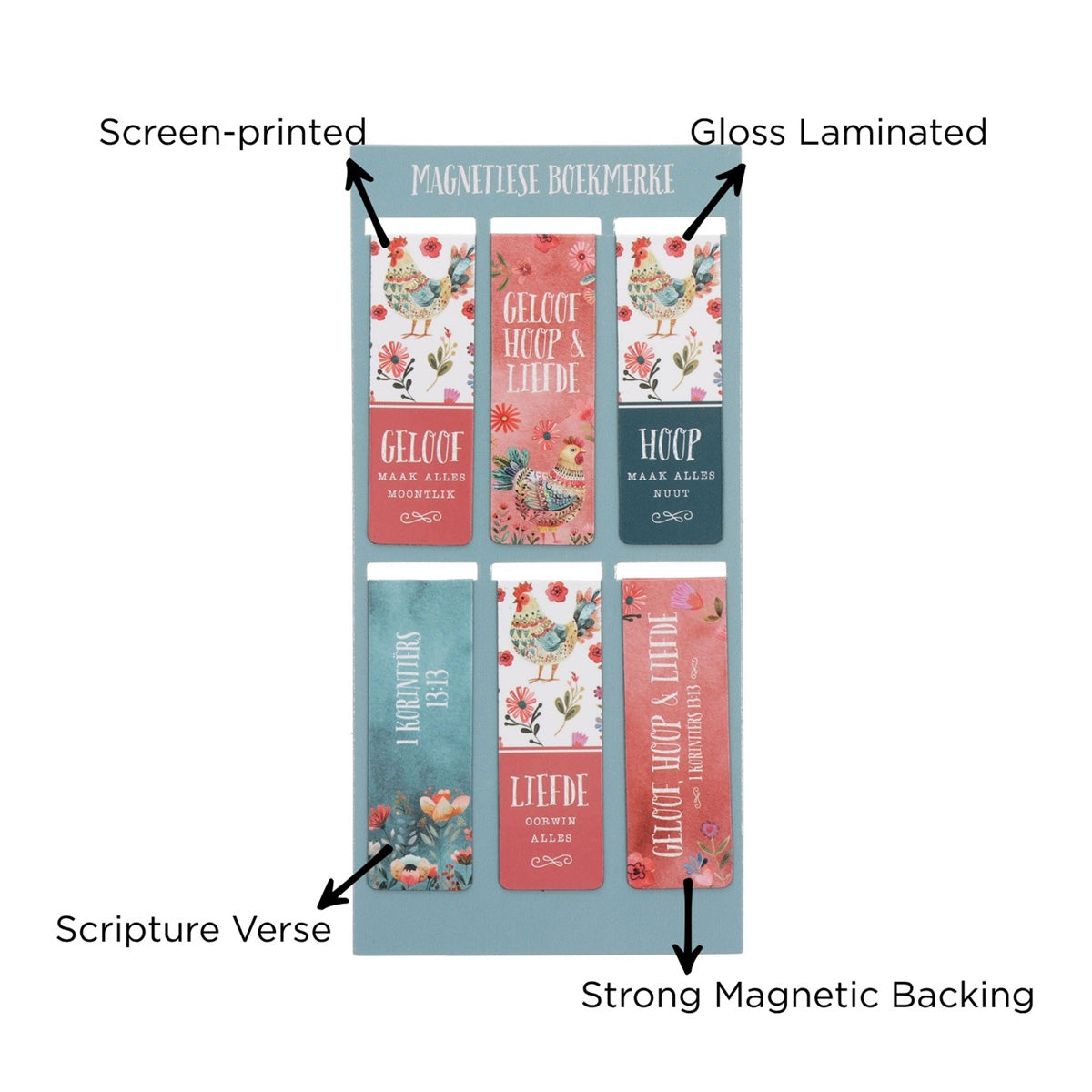 Geloof Hoop en Liefde Afrikaans Six-Piece Magnetic Bookmark Set