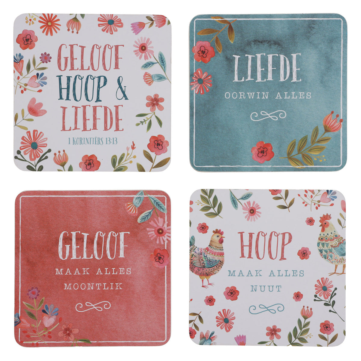 Geloof, Hoop en Liefde Afrikaans Four-Piece Coaster Set