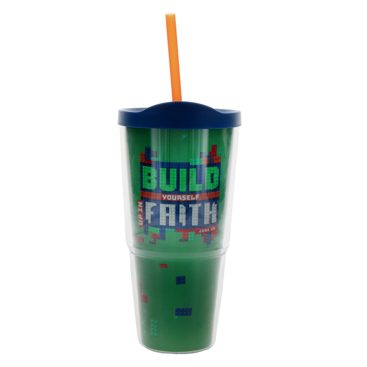 Build Yourself up in Faith Plastic Travel Tumbler with Lid and Straw