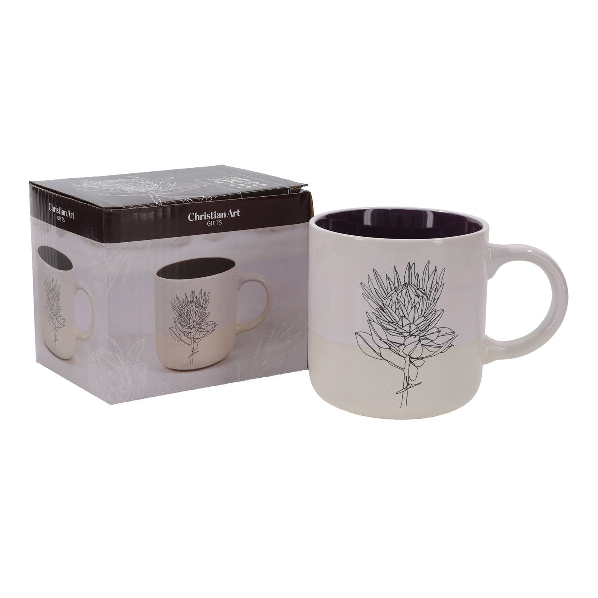 Seek First Protea Ceramic Mug with Dark Purple Interior