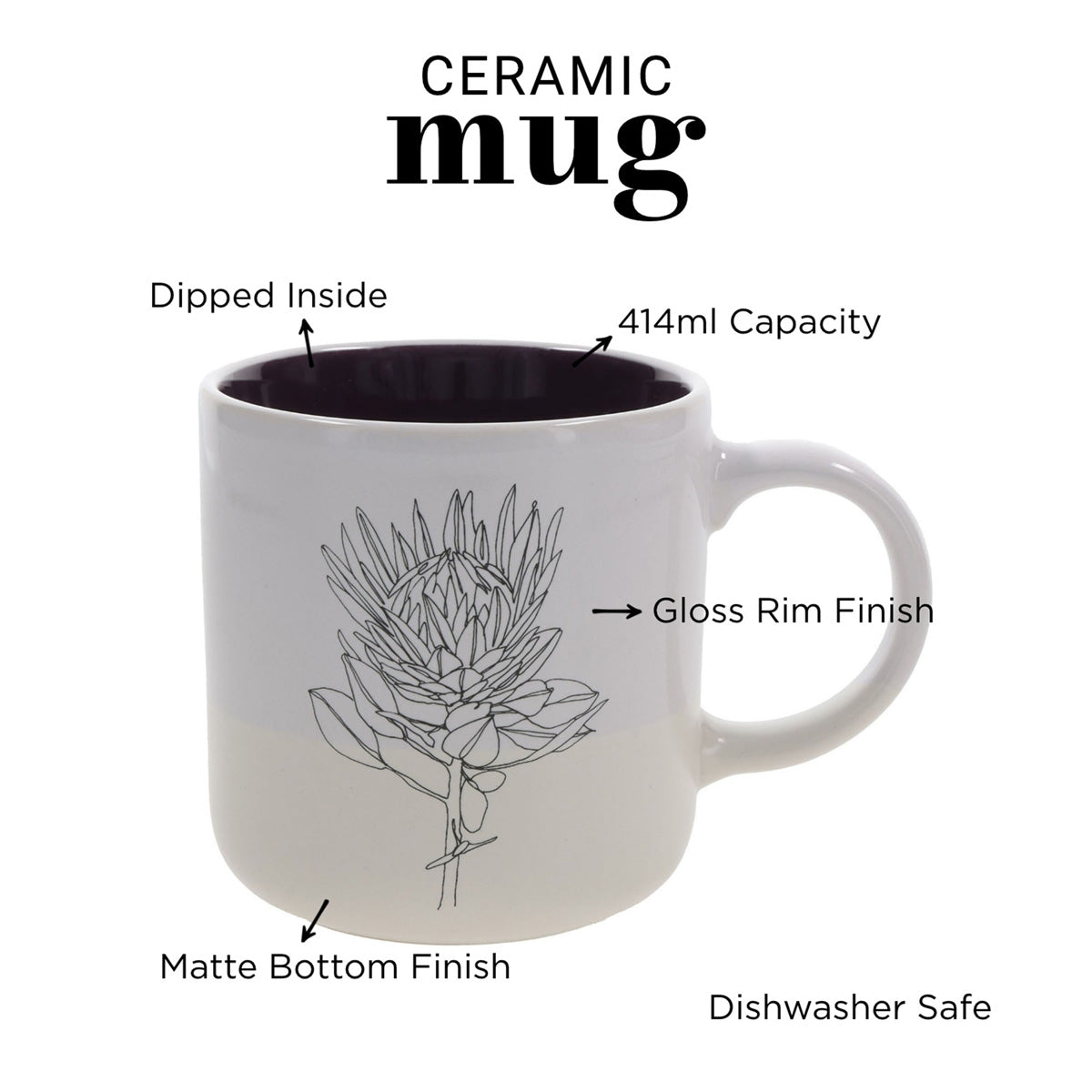 Seek First Protea Ceramic Mug with Dark Purple Interior