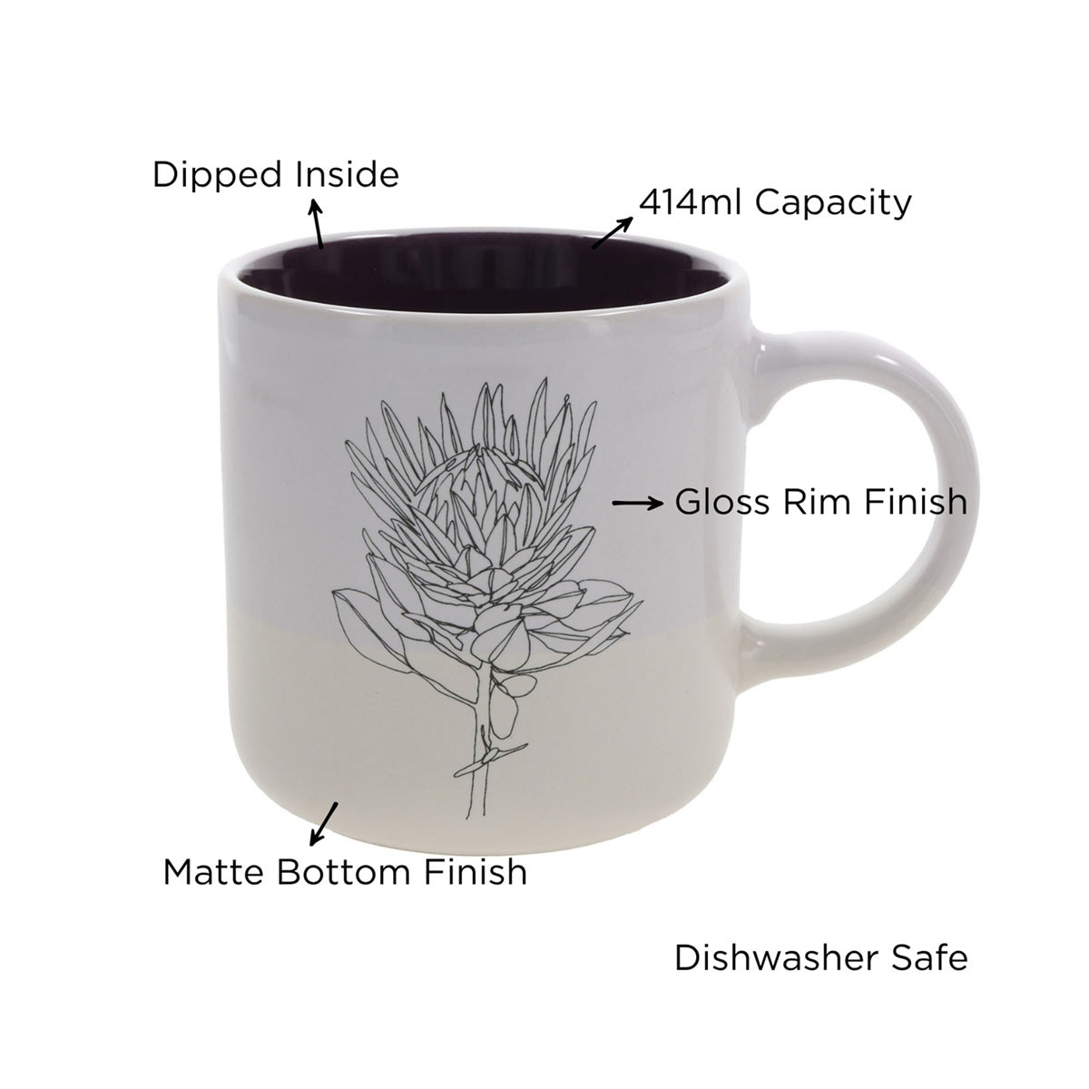 Seek First Protea Ceramic Mug with Dark Purple Interior