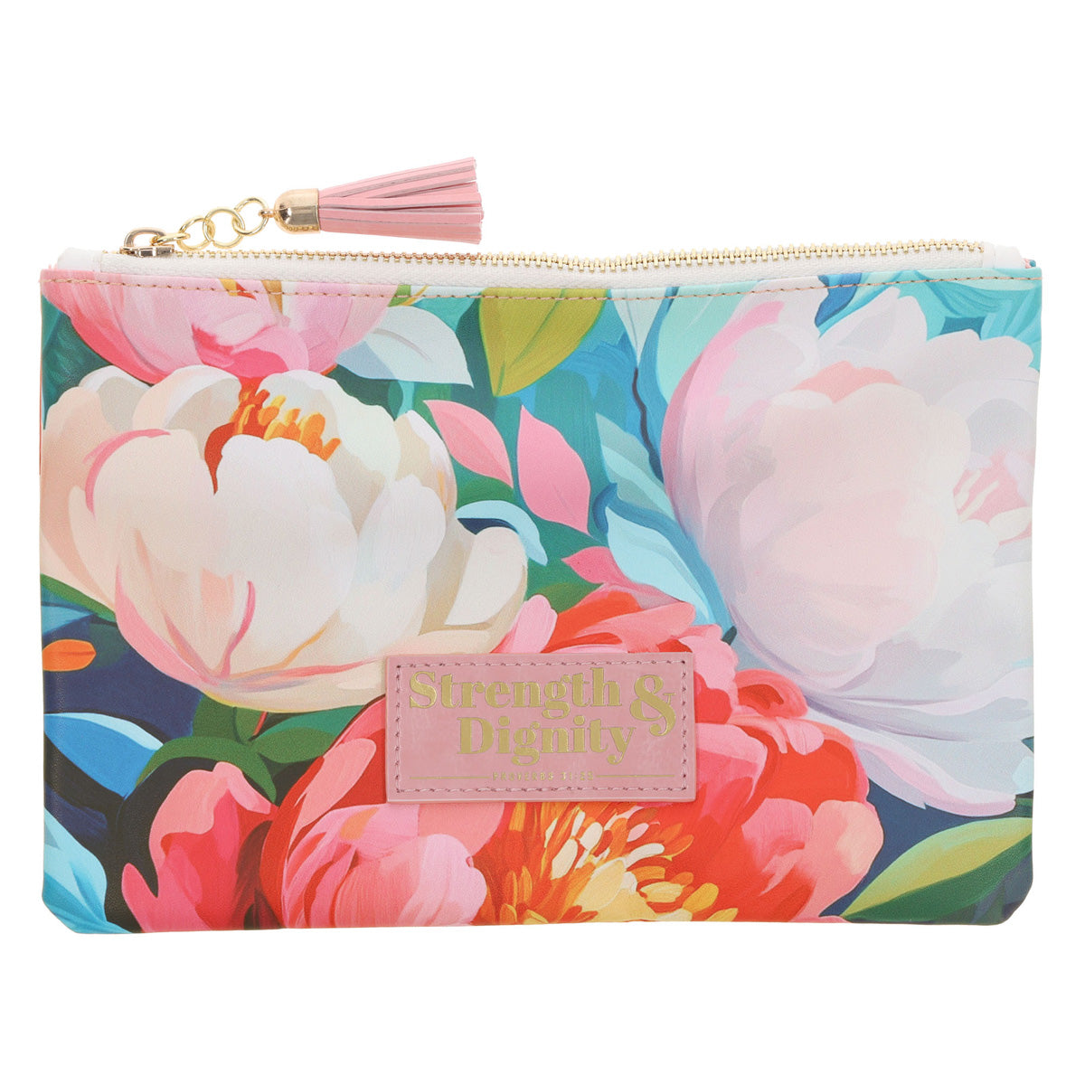 Strength and Dignity Faux Leather Zipper Pouch