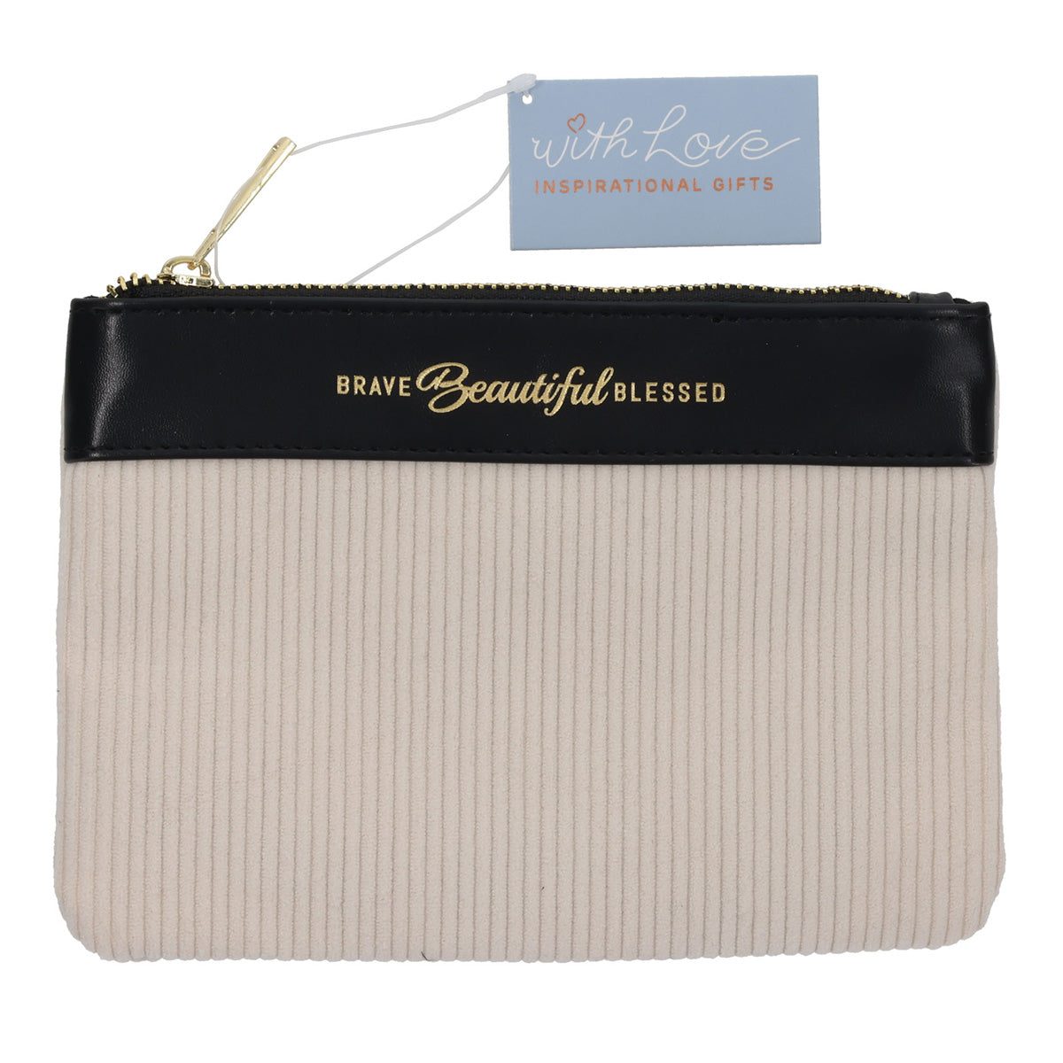 Brave Beautiful Blessed Faux Leather Zipper Pouch