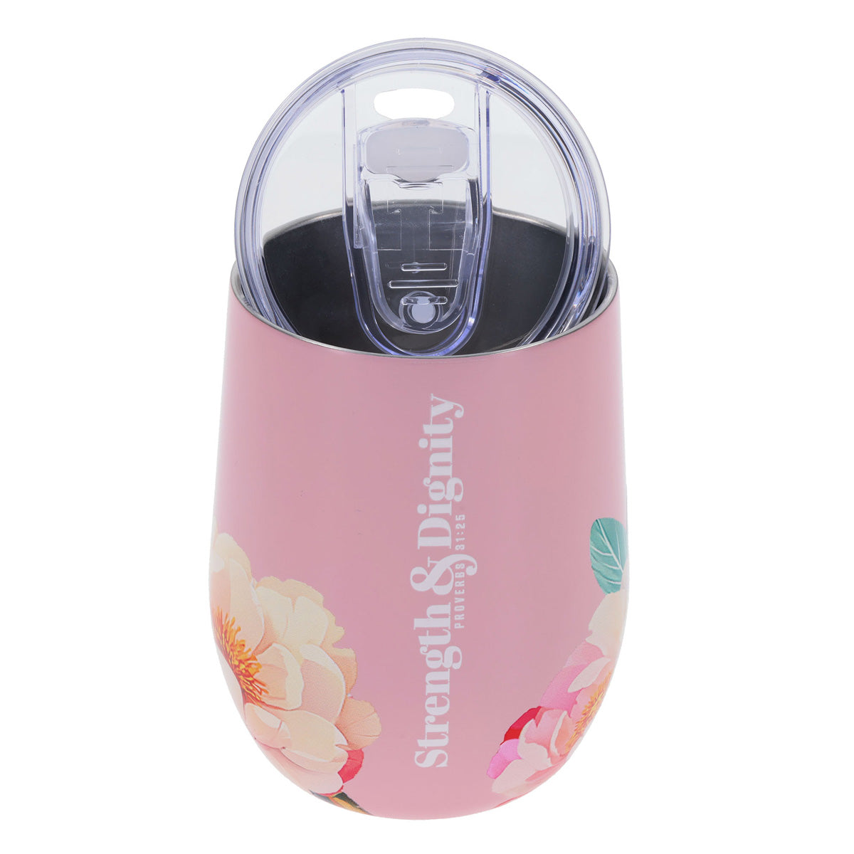 Strength and Dignity Pink Floral Stainless Steel Travel Mug