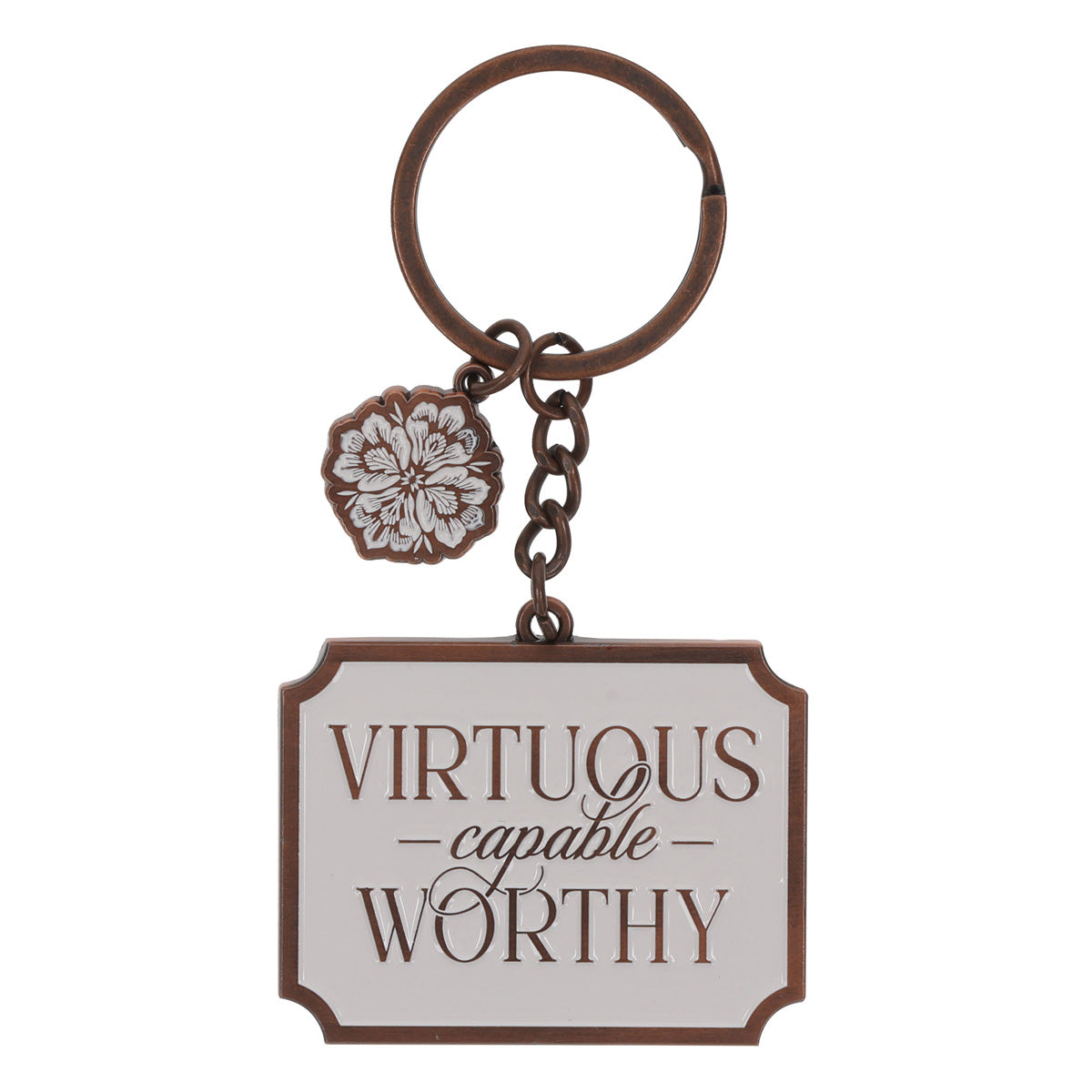 Virtuous Capable Worthy Metal Keychain with Charm