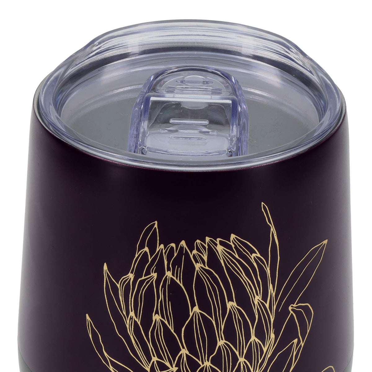 Seek First Deep Purple Stainless Steel Travel Mug with Protea Design