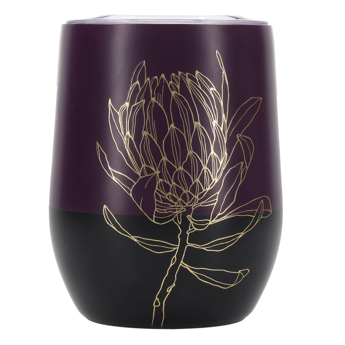 Seek First Deep Purple Stainless Steel Travel Mug with Protea Design