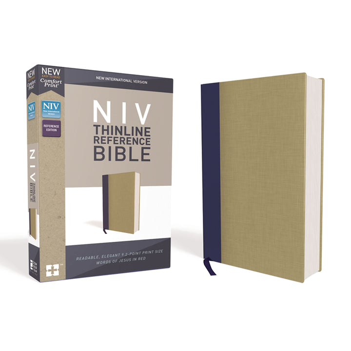 NIV Thinline Ref Cloth Over Board Red Letter Blue / Tan (Comfort Print)(Hardcover)