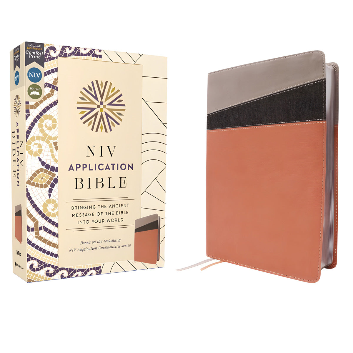 NIV Coral and Grey Imitation Leather Application Bible Comfort Print