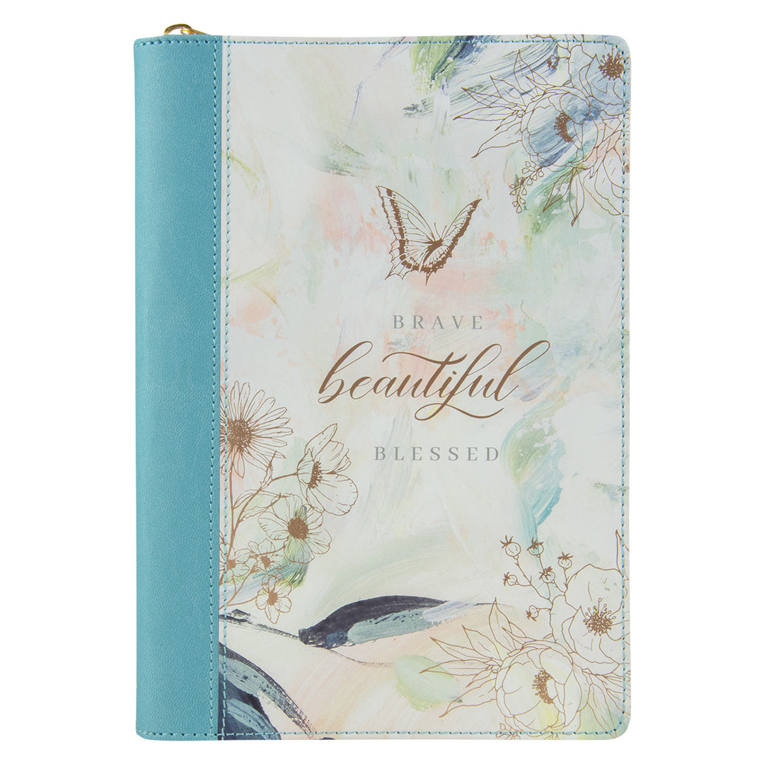 Brave Beautiful Blessed Faux Leather Journal With Zipped Closure