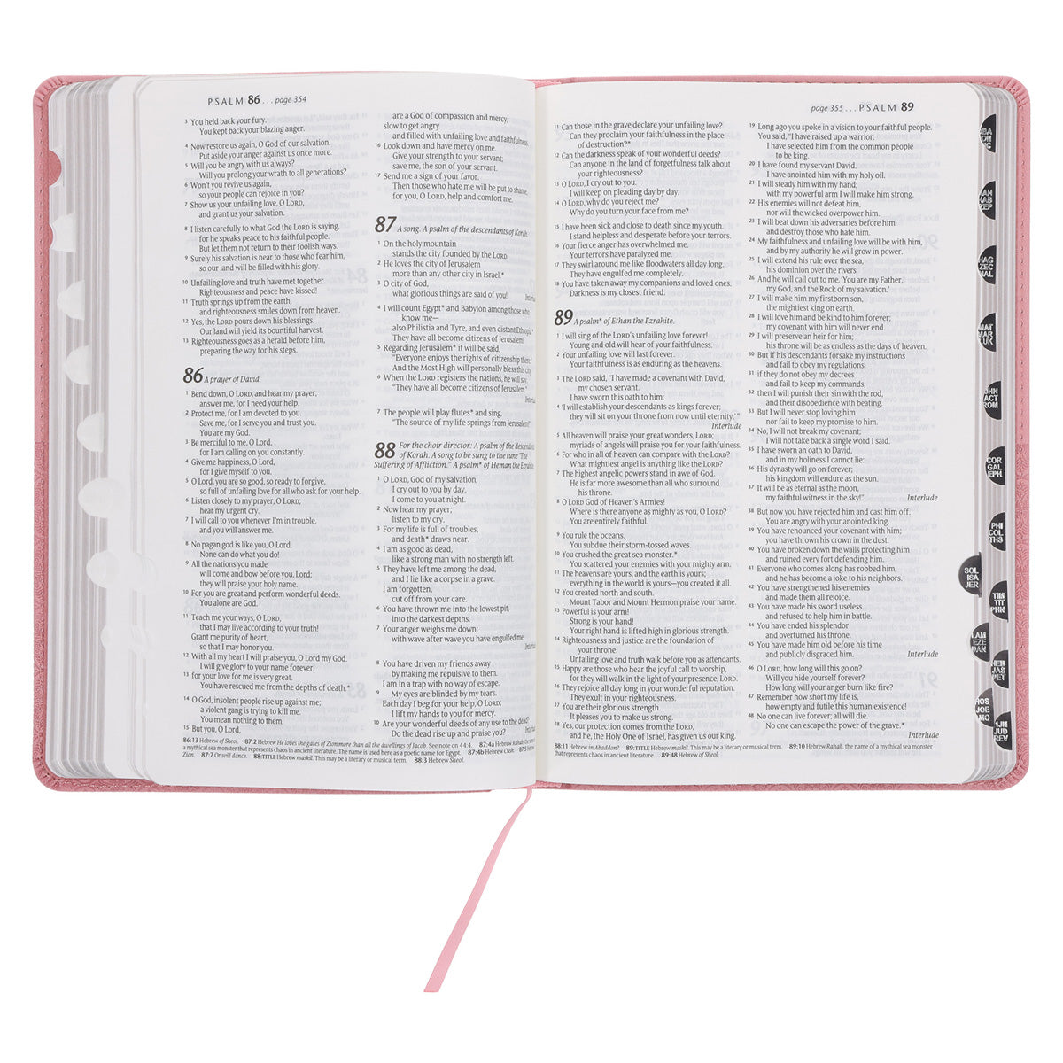 NLT Pink Pattern Faux Leather Standard Bible Thumb Indexed
