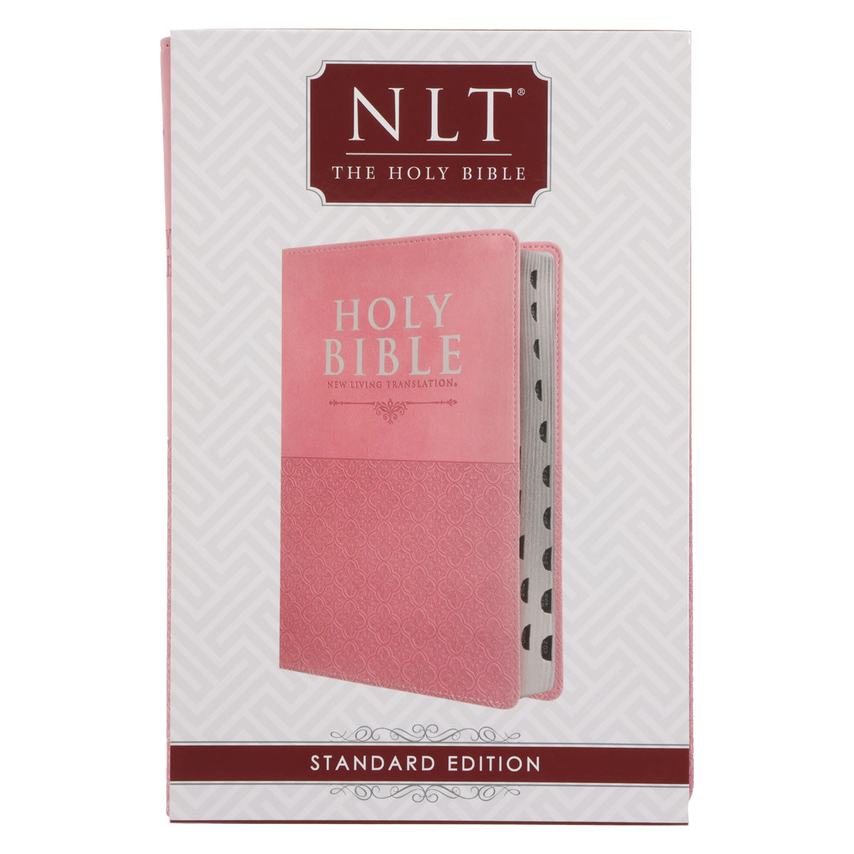 NLT Pink Pattern Faux Leather Standard Bible Thumb Indexed