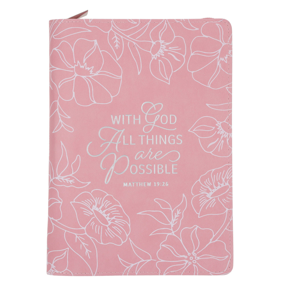 With God All Things Are Possible Faux Leather Journal with Zipped Closure