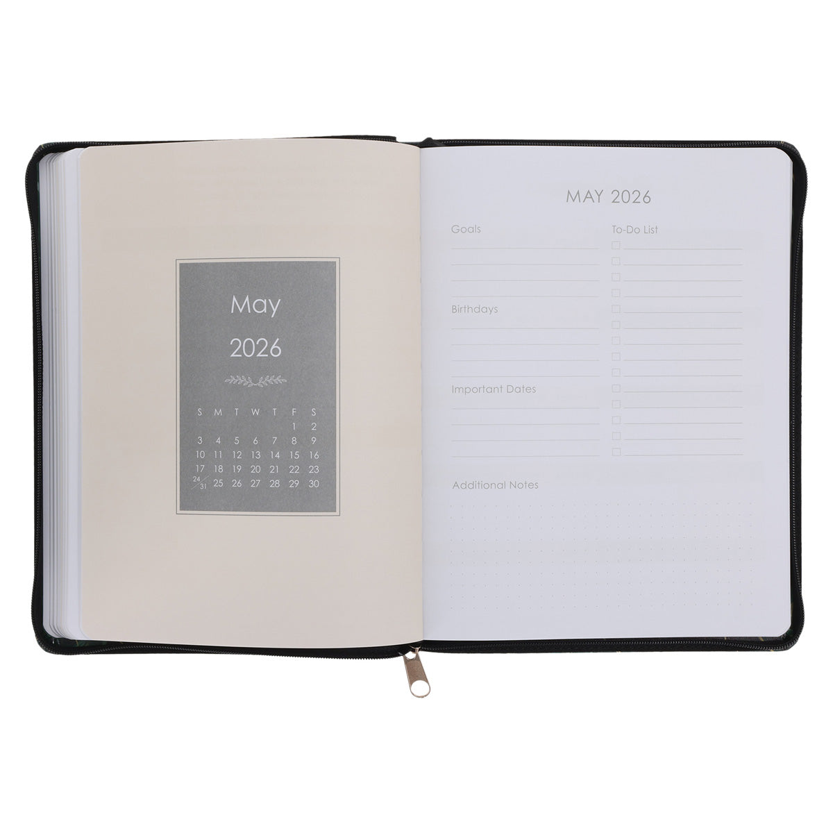 2026 Diary - 18-Month Planner for Women - In Strength and Dignity - Faux Leather with Zip
