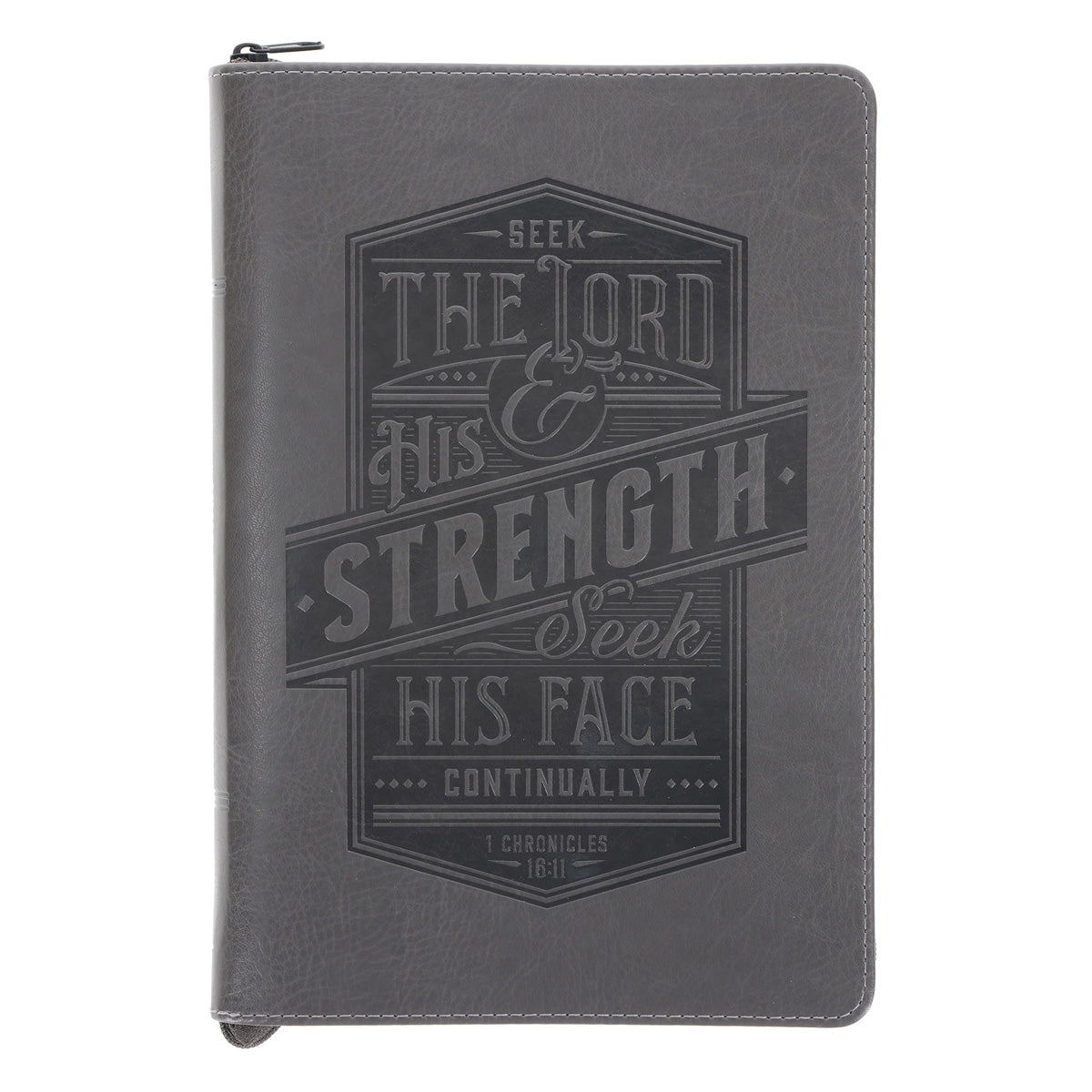 Seek the Lord & His Strength, Seek His Face Grey Faux leather Journal with Zipped Closure