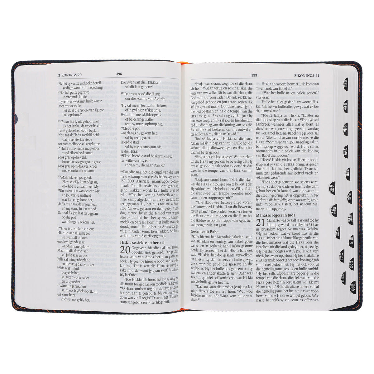 NLV Donkerblou en Oranje Kunsleer Standaard Bybel Met Duimgrepe