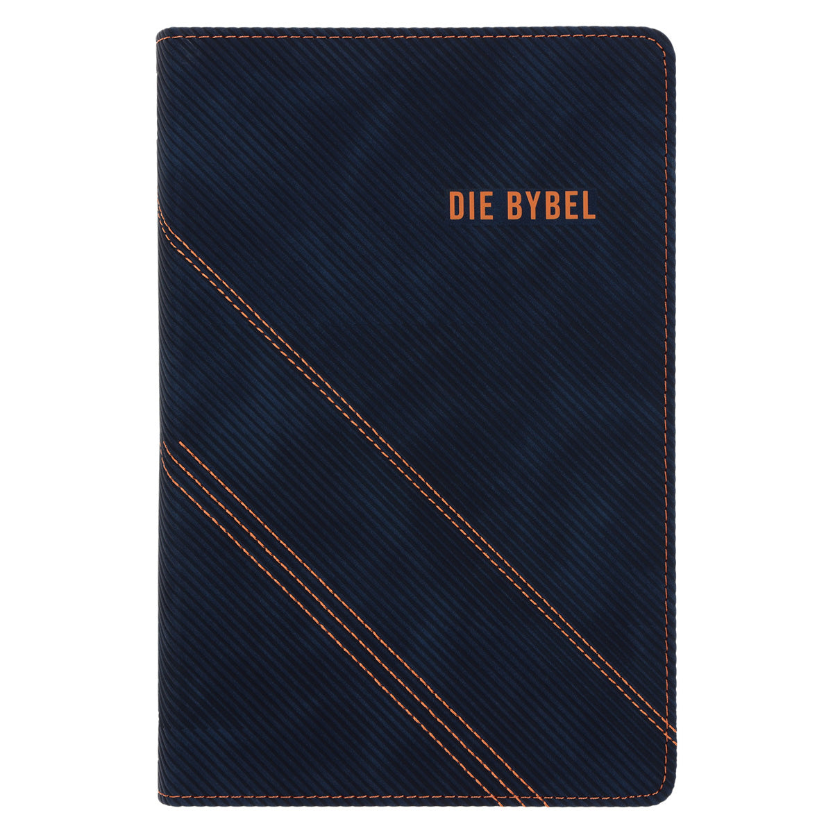 NLV Donkerblou en Oranje Kunsleer Standaard Bybel Met Duimgrepe