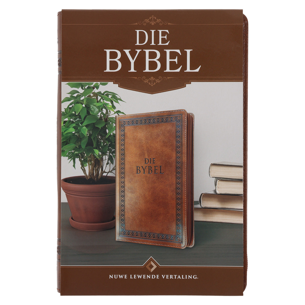 NLV Taan Bruin Kunsleer Standaard Bybel met Ritssluiter en Duimgrepe