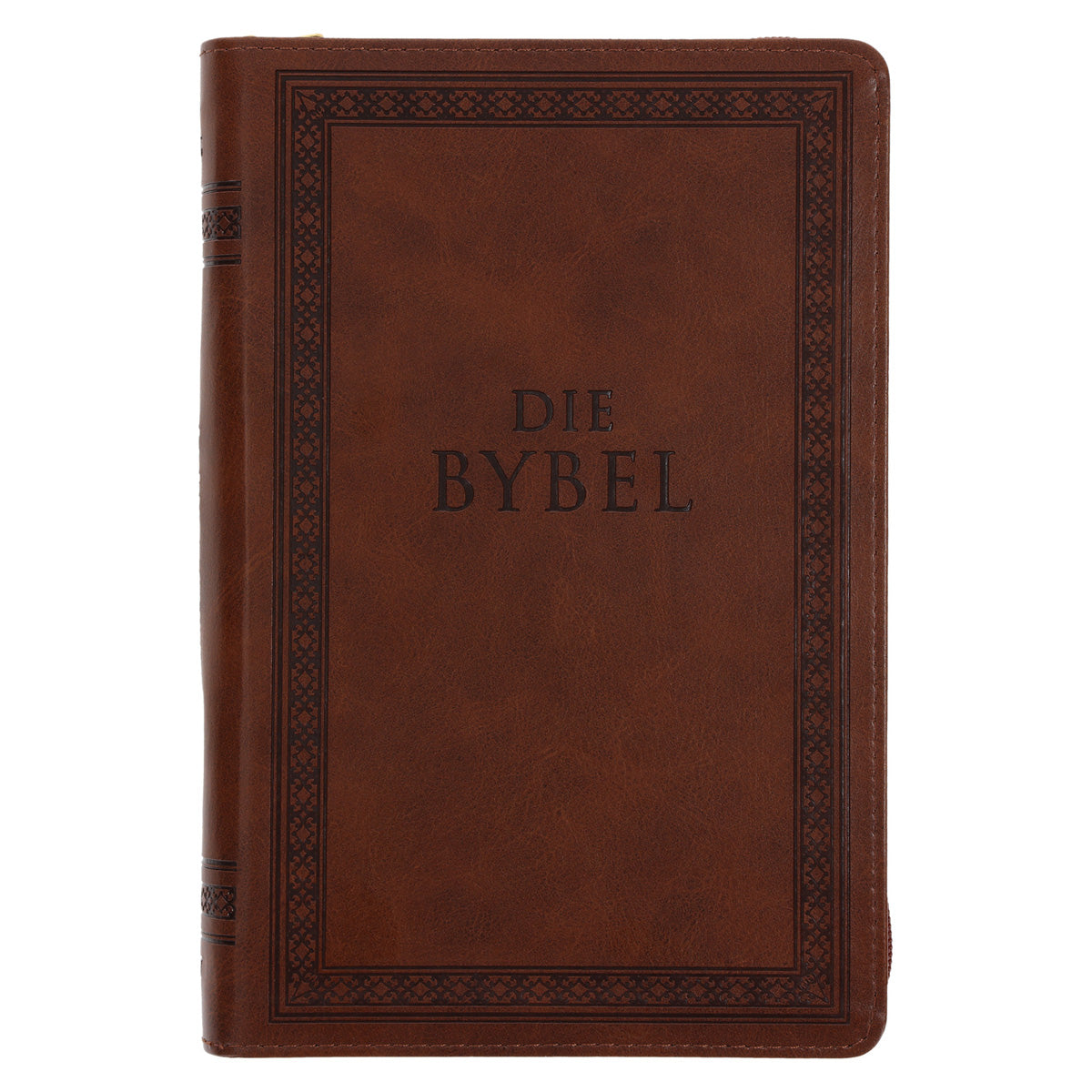 NLV Taan Bruin Kunsleer Standaard Bybel met Ritssluiter en Duimgrepe