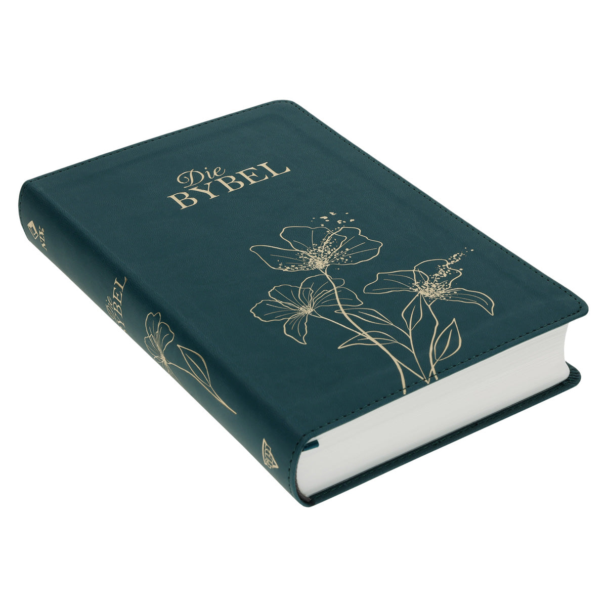 NLV Olyfgroen Met Goue Blomme Kunsleer Standaard Bybel Met Duimgrepe