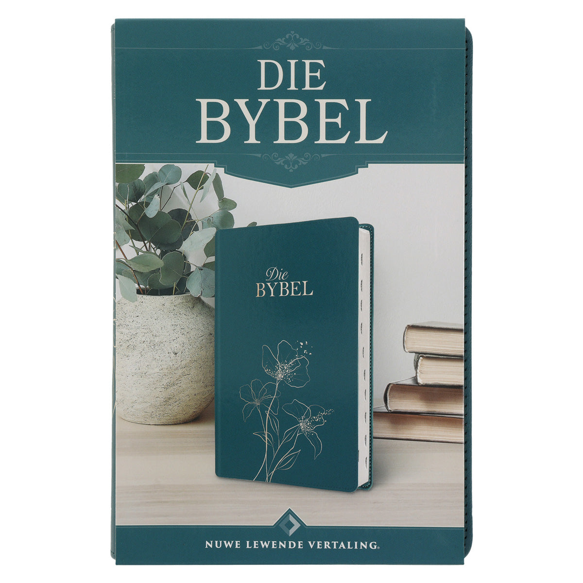 NLV Olyfgroen Met Goue Blomme Kunsleer Standaard Bybel Met Duimgrepe
