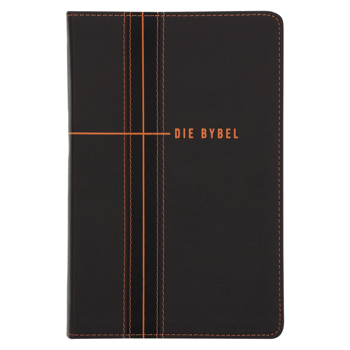 NLV Donkerbruin en Oranje Kunsleer Standaard Bybel Met Duimgrepe