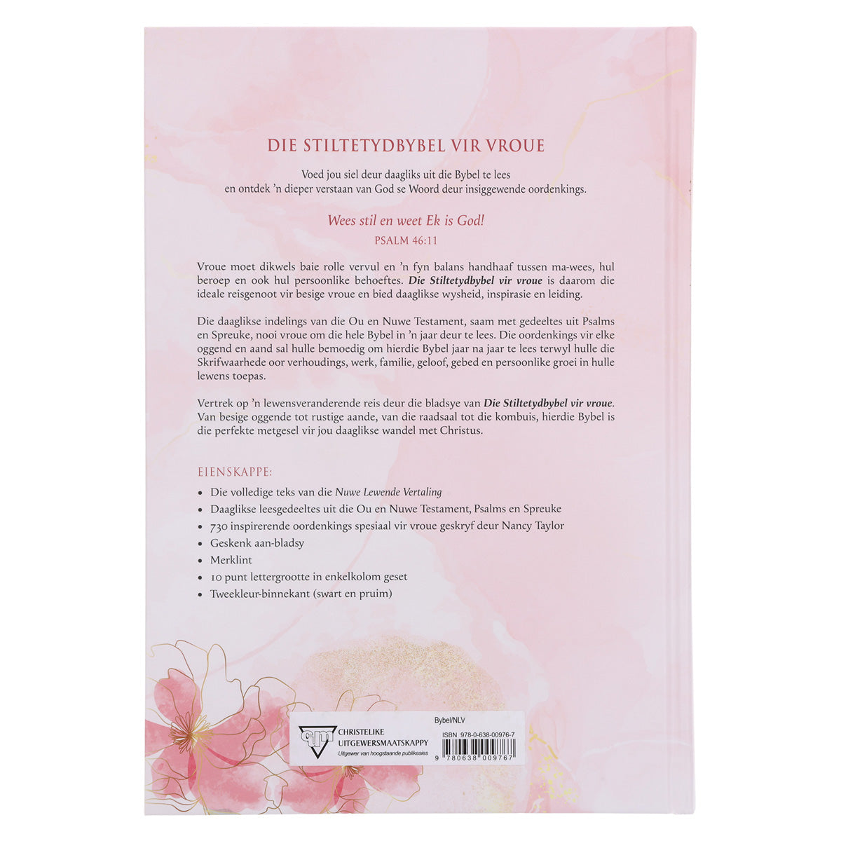 NLV Pienk Blomme Hardeband Stiltetydbybel vir Vroue