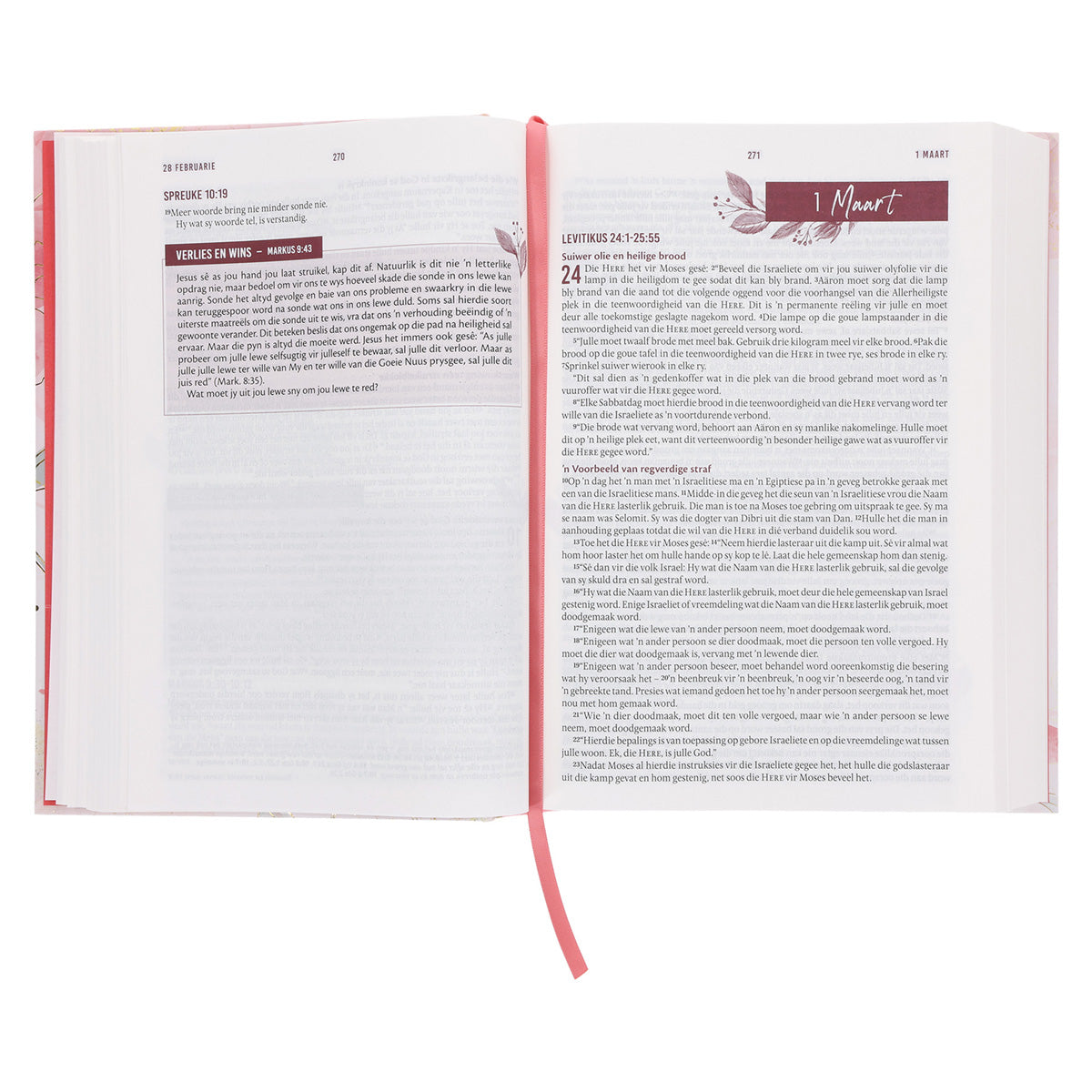 NLV Pienk Blomme Hardeband Stiltetydbybel vir Vroue