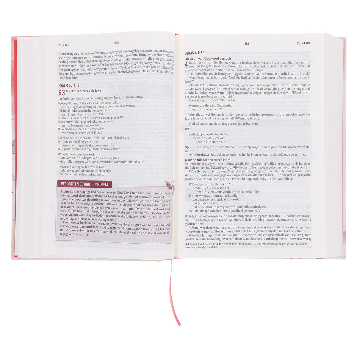 NLV Pienk Blomme Hardeband Stiltetydbybel vir Vroue