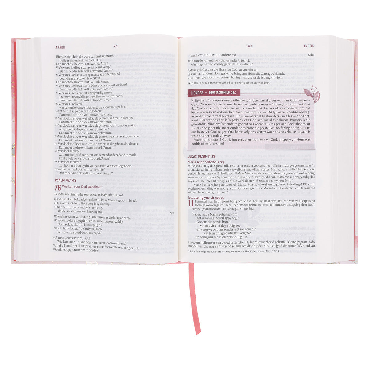 NLV Pienk Blomme Hardeband Stiltetydbybel vir Vroue