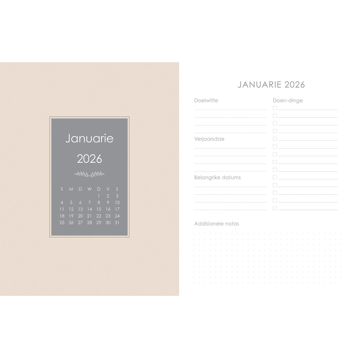 2026 18-Maande Dagbeplanner vir Vroue - Sterkte en Eer - Kunsleer met Rits