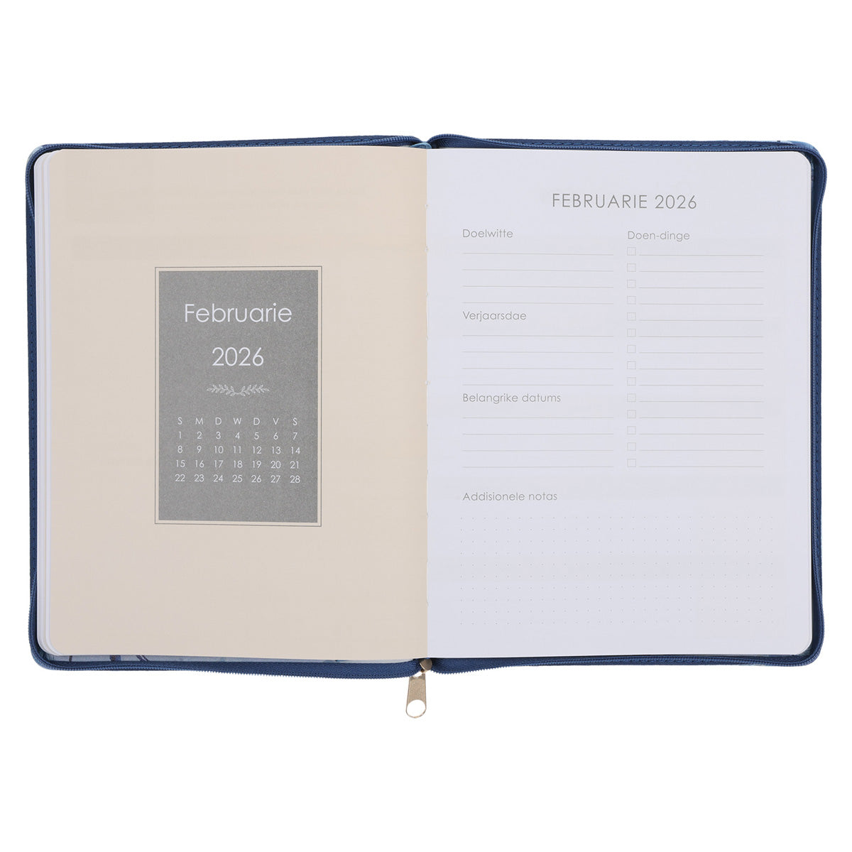 2026 18-Maande Dagbeplanner vir Vroue - Ek Weet Wat Ek vir Julle Beplan - Kunsleer met Rits