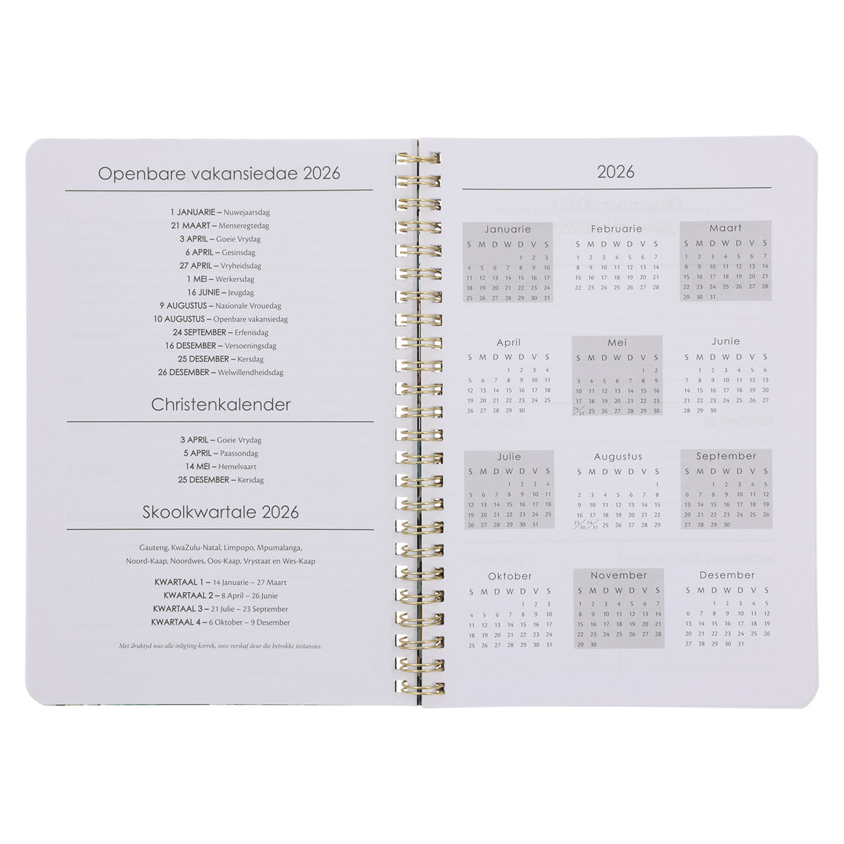 2026 Dagboek - Dagbeplanner - Wees Stil en Weet - Ringbind