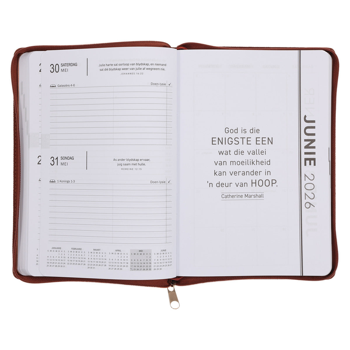 2026 Dagboek - Professionele Jaarbeplanner - Die Here Is My Sterkte - Kunsleer met rits